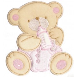 Iron-on Patch - Teddy Bear with Feeding Bottle - Pink